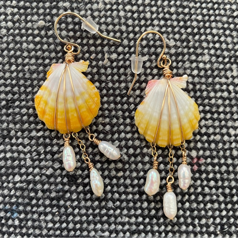 Sunrise shell earrings with fresh water pearls